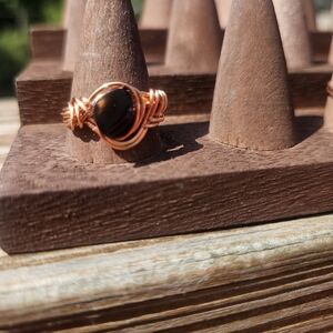 Elegant Snowflake Obsidian Copper Wire Wrapped Ring